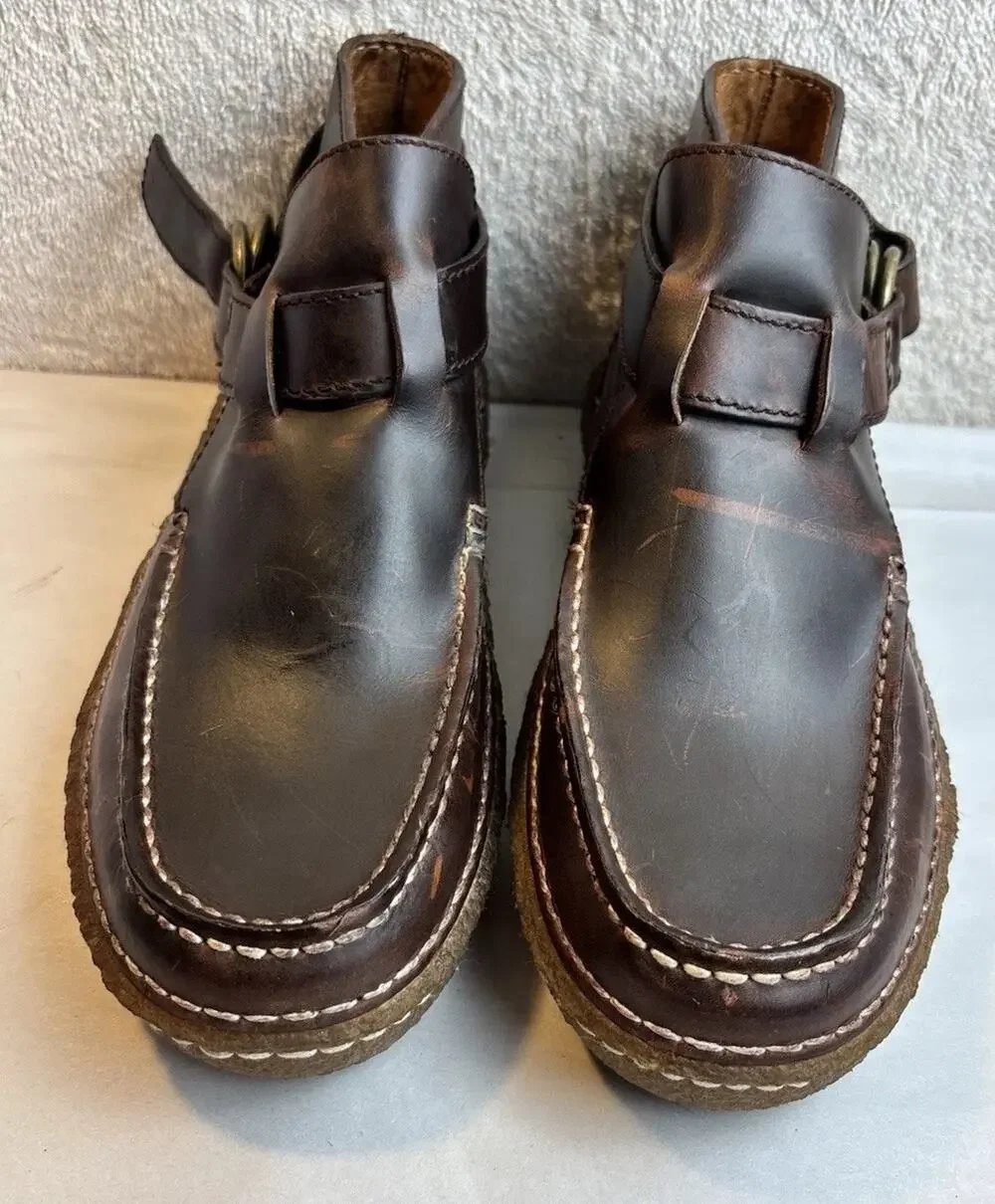 POLO Ralph Lauren Men's LEATHER RING BOOTS MOCCASINS Shoes Brown sz 8.5 D